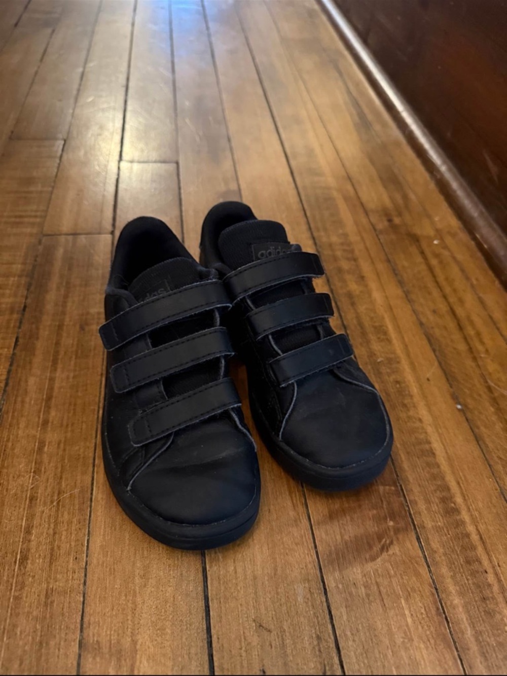 Kids Adidas Black Leather Court Shoes